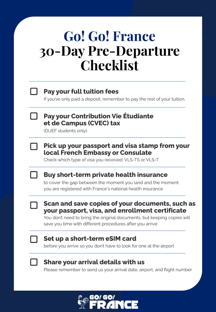 departure checklist france